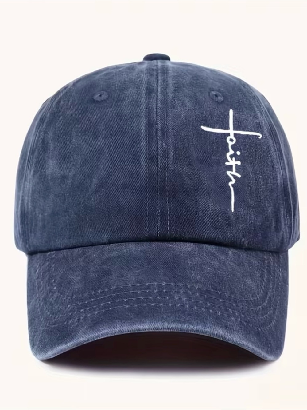 Faith Script Embroidered Navy Baseball Cap - Picture 3 of 3